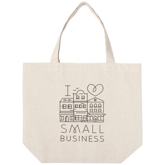 Generous cotton tote bags pack a lot of personality and more. Treasures from the farmer's market, library, or store fit with ease.