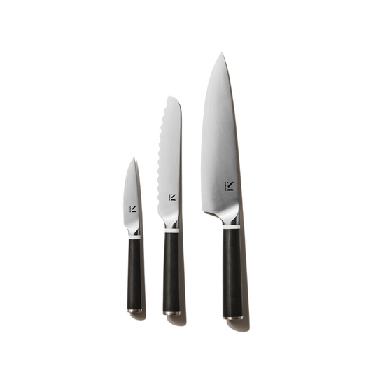 Just the right size, just the right weight, just what you need. A trio of high-performance knives, made from cryogenically-tempered Japanese stainless steel and high carbon making them meticulously sharp and incredibly resilient. With a matte, stain-resistant handle, you’ll want to show these off (The Stand can help).