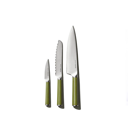 Just the right size, just the right weight, just what you need. A trio of high-performance knives, made from cryogenically-tempered Japanese stainless steel and high carbon making them meticulously sharp and incredibly resilient. With a matte, stain-resistant handle, you’ll want to show these off (The Stand can help).