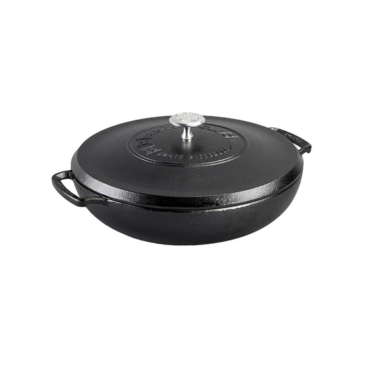 The Blacklock Triple Seasoned 4Qt Braiser with Lid, crafted by Lodge, America’s oldest family-owned cast iron cookware foundry, brings heirloom-quality cookware to your kitchen. Triple seasoned for a natural nonstick finish, it’s perfect for sautéing, frying, slow roasting, or making stock and soup.