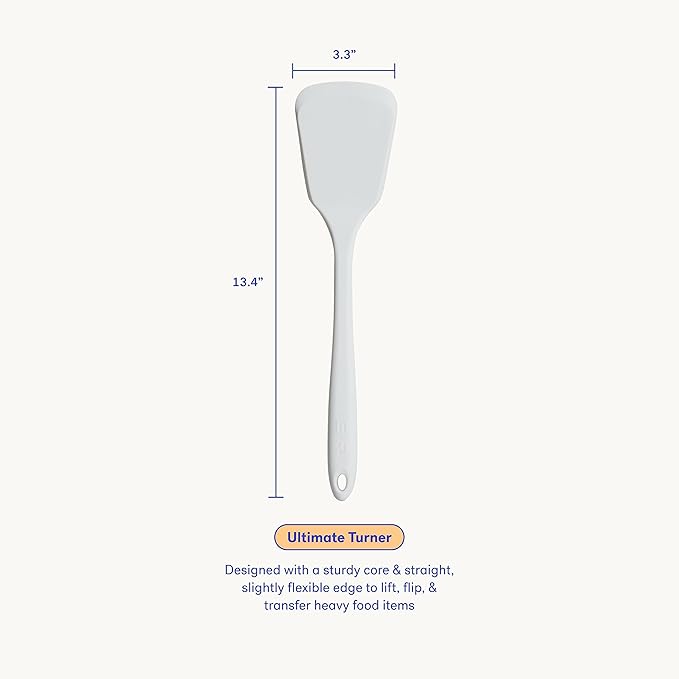 Meet your new kitchen powerhouse—the Ultimate Turner - Studio! Designed for lifting, flipping, and serving hefty foods with ease, this turner is built with a sturdy core for strength and a slightly flexible tip for precision. Whether you're tackling a sizzling BBQ feast, dishing up gooey lasagna, or stacking sky-high pancakes, this tool has the durability and versatility to handle it all.