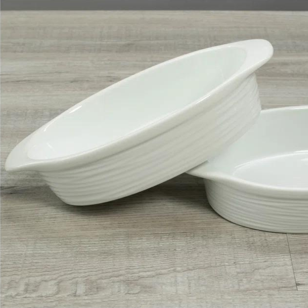 Fluted Oval Au Gratin Dish w/ Handle