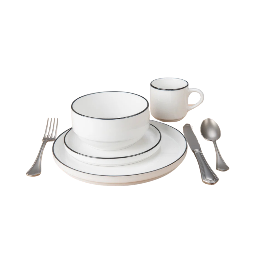 Stackable Black Rim Dinner Plate