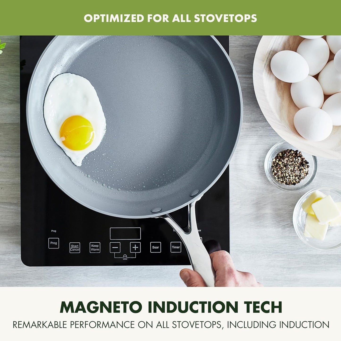 Compact, versatile, and ready for anything, the Valencia Pro 8” Frypan is your go-to for quick breakfasts, simple dinners, and everything in between. Crafted from duoforged hard anodized aluminum, it offers exceptional strength and scratch resistance, while the diamond-infused ceramic nonstick coating ensures effortless food release and fast cleanup—no oil or butter needed.