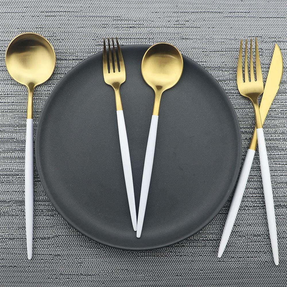 Stainless Steel Cutlery Set 4 Piece Set - White/Gold