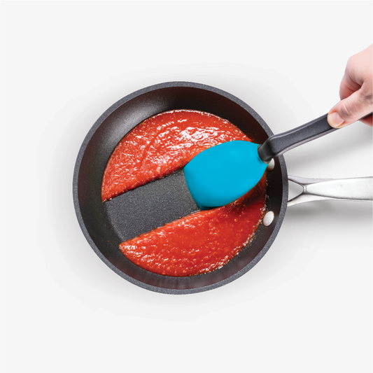 Supoon is the world’s best cooking spoon. It has a flat squeegee tip and flexible sides to scrape your pan or bowl clean, a deep scooping head, measures teaspoons and tablespoons, and its clever handle design is like having a built-in spoon rest so your Supoon’s head sits up off your bench.