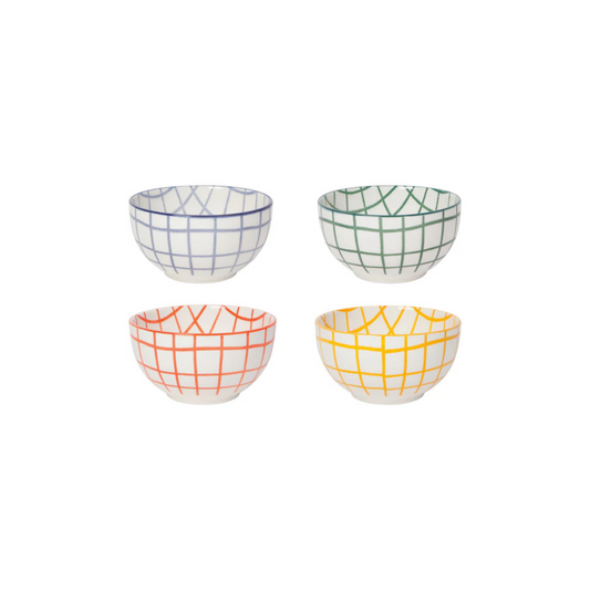 Add a burst of color to your everyday meals with the Wobbly Check Bowls set! This cheerful set of four bowls in blue, green, orange, and yellow is perfect for brightening up breakfast, adding flair to lunch, or serving soup with a smile.