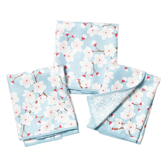 Mighty Mini Towel (Set of 3) Reversible - Cherry Blossom: Meadow Green
