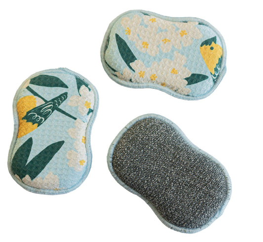 Reusable Sponges (Set of 3) - Nuthatch Birdsong: Light Blue