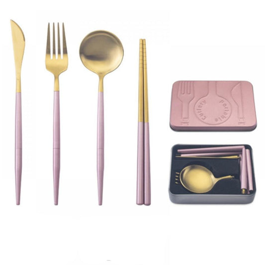 Portable Cutlery Set - Pink/Gold
