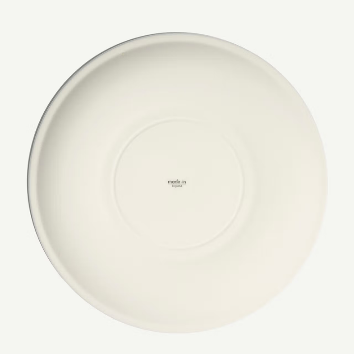 White ceramic plate with 'made in England' text on a white background