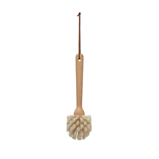 Beech Wood and Horse Hair scrub brush  with a leather hanging strap