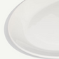 A close-up of a glossy white ceramic plate or bowl rim against a white background.