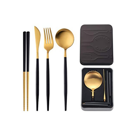 Portable Cutlery Set - Black/Gold