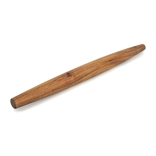 Roll out dough with precision, and savor every moment with this elegant Acacia wood French Rolling Pin. At 20" long and 1.5"" in diameter, it's a perfect size for making delicious pies and pizzas. Expertly designed with a tapered center, this rolling pin helps create thin, flaky dough, pushing from the middle for ultimate control. And since it's all-natural with no lacquers or varnishes, its natural dark hues make it a unique kitchen and baking accessory. 