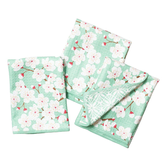 Mighty Mini Towel (Set of 3) Reversible - Cherry Blossom: Meadow Green