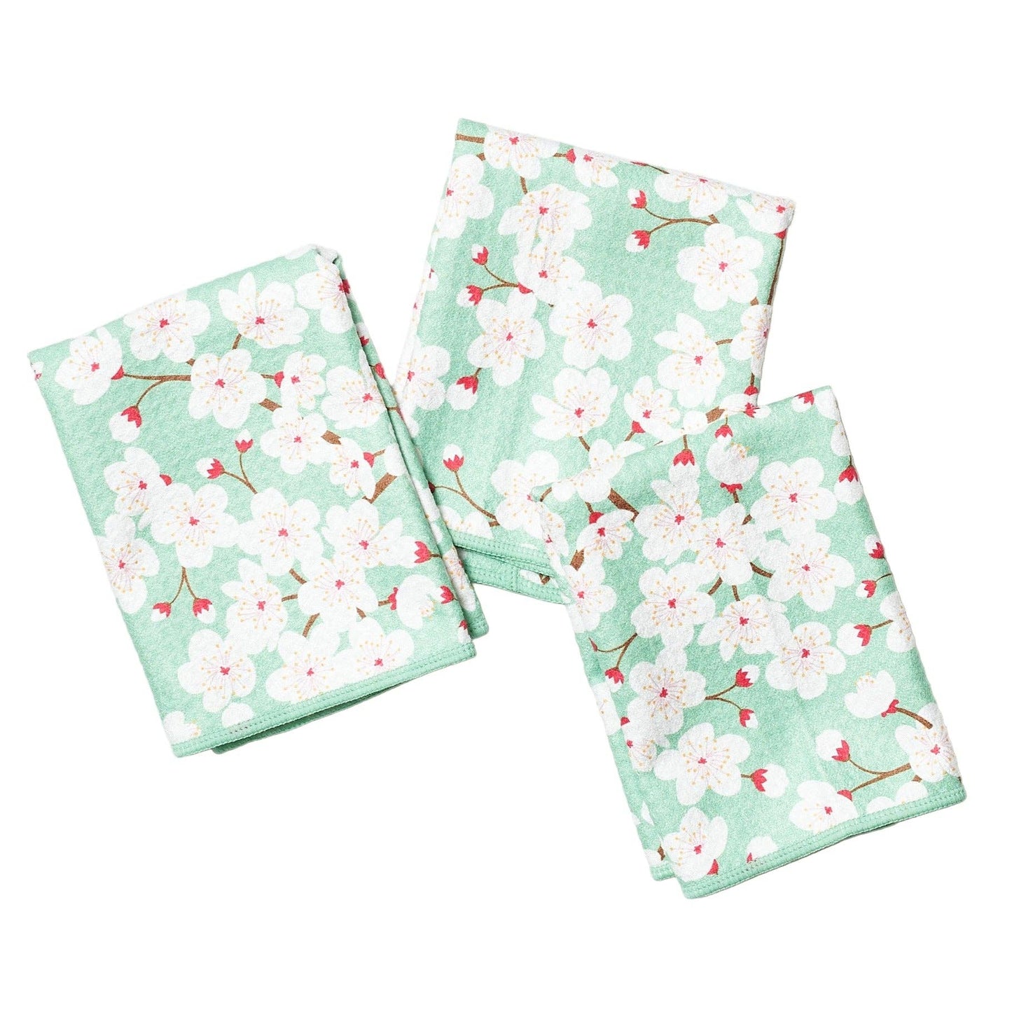 Mighty Mini Towel (Set of 3) Reversible - Cherry Blossom: Meadow Green