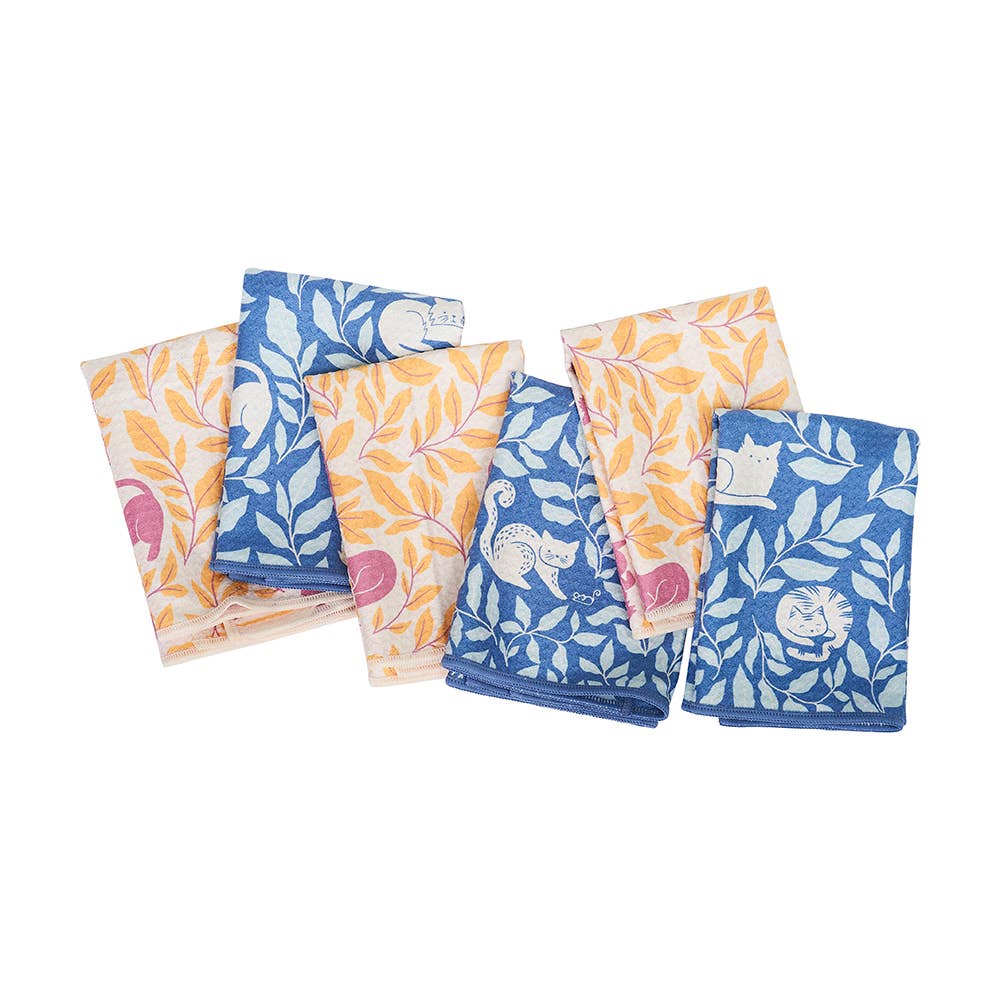 Mighty Mini Towel (Set of 3) Reversible - Nuthatch Cat Club: R Blue