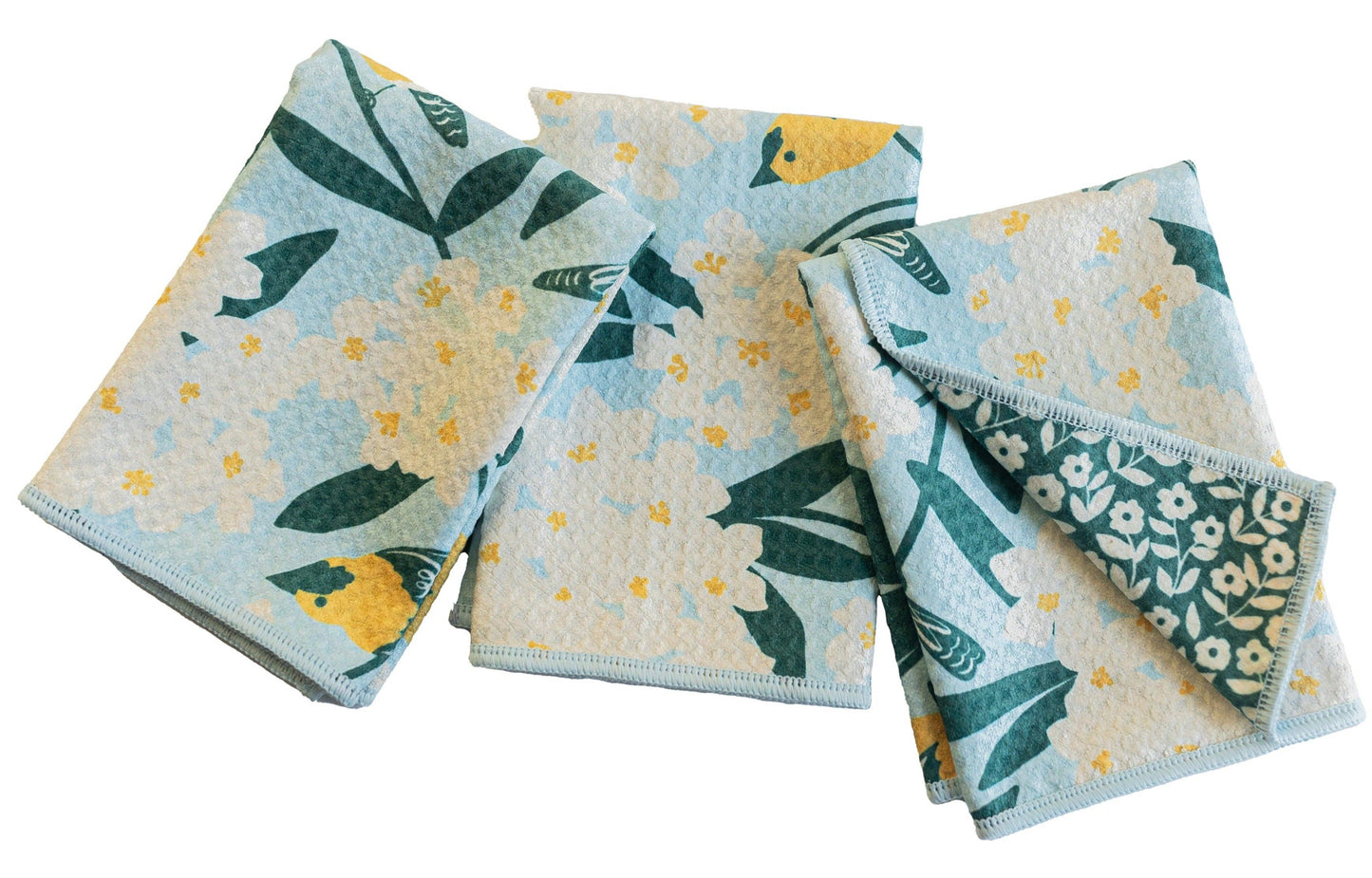 Mighty Mini Towels (Set of 3) - Reversible Nuthatch Blue Birdsong