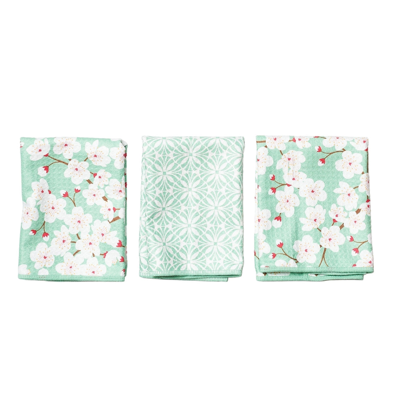 Mighty Mini Towels (Set of 3) Reversible - Cherry Blossom: Meadow Green