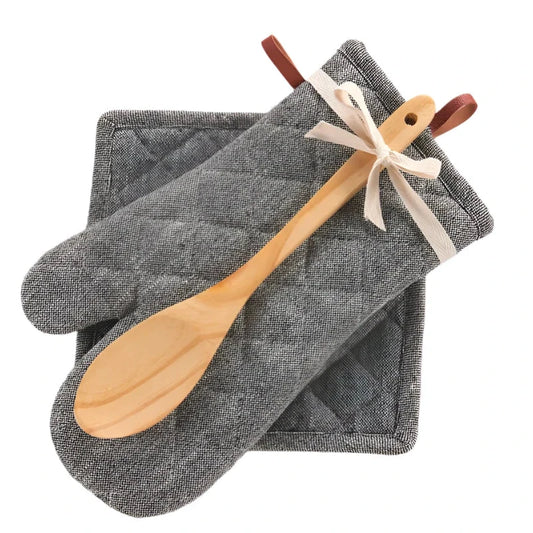 Oven Mitt, Pot Holder & Spoon Set - Chambray Black