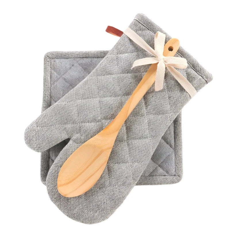 Oven Mitt, Pot Holder, & Spoon Set - Chambray Gray