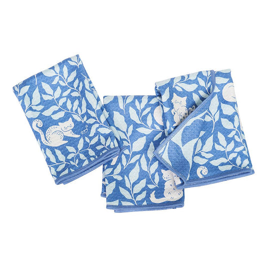 Mighty Mini Towel (Set of 3) Reversible - Nuthatch Cat Club: R Blue