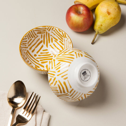 4 Inch Stamped Bowl - Ochre Lines