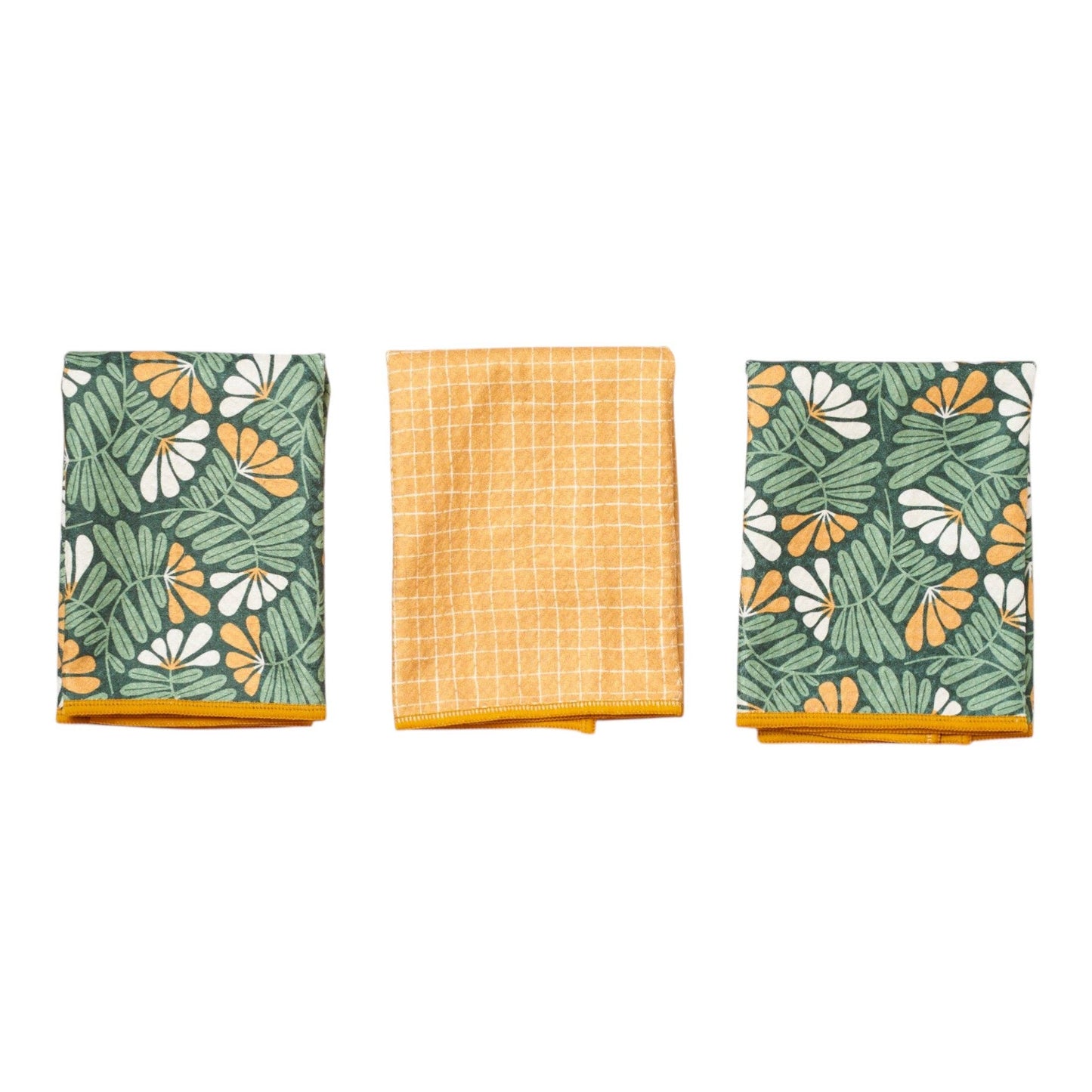 Mighty Mini Towels (Set of 3) Reversible - Fall Flower: Rifle Green