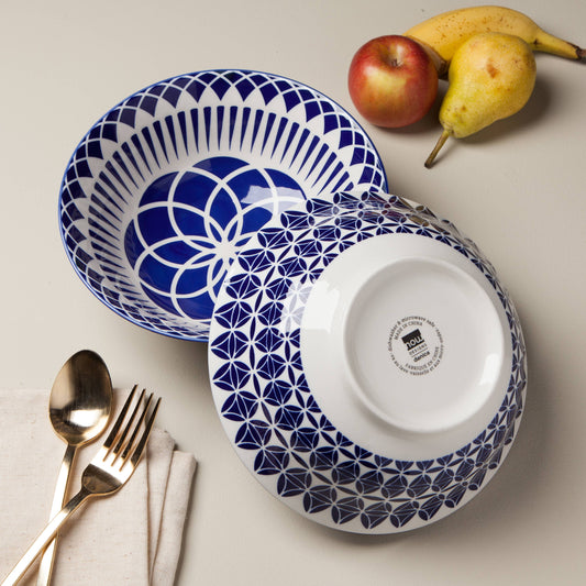 8 Inch Stamped Bowl - Geo Blue