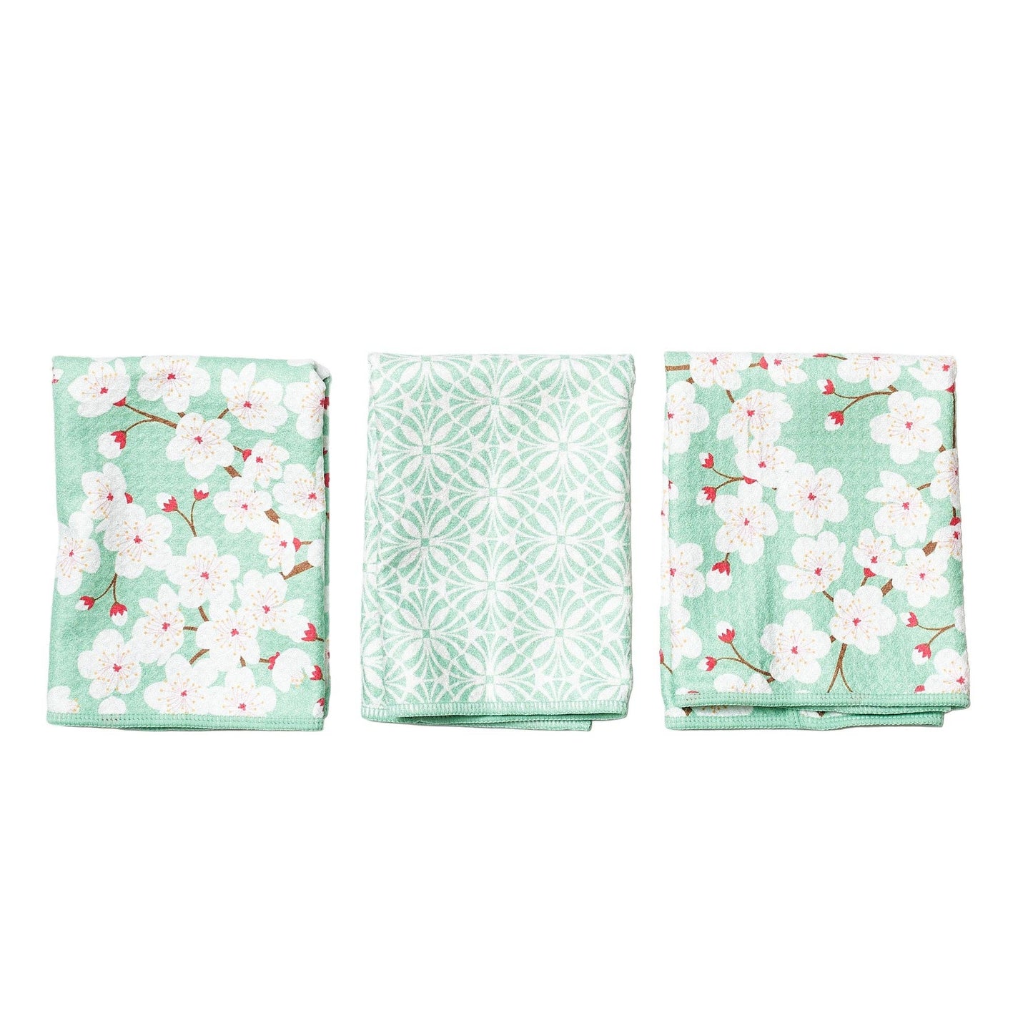 Mighty Mini Towel (Set of 3) Reversible - Cherry Blossom: Meadow Green