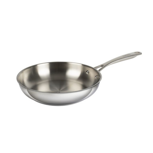 uncoated stainless steel frying pan. 11 inch  28 cm
