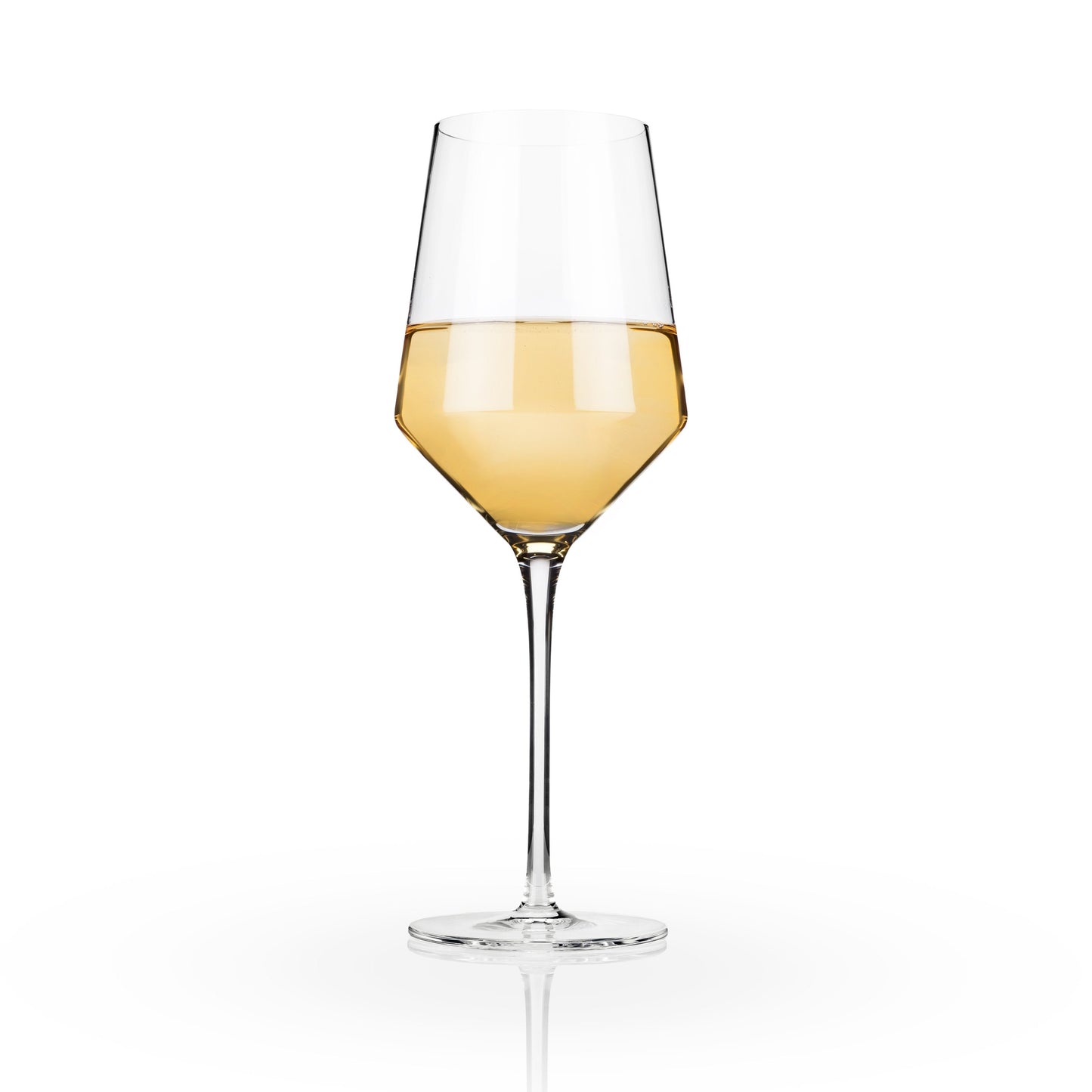 Ideal for rich or crisp white wine, these stemmed wine glasses are crafted from a lead-free crystal glass. This glass offers the most-elegant drinkware experience available. Modern and classy, these glasses are sleek with precise angles. They are perfect for any occasion or the finest of dinner parties. The well-crafted construction results in a pair of wine glasses that will stand the test of time.