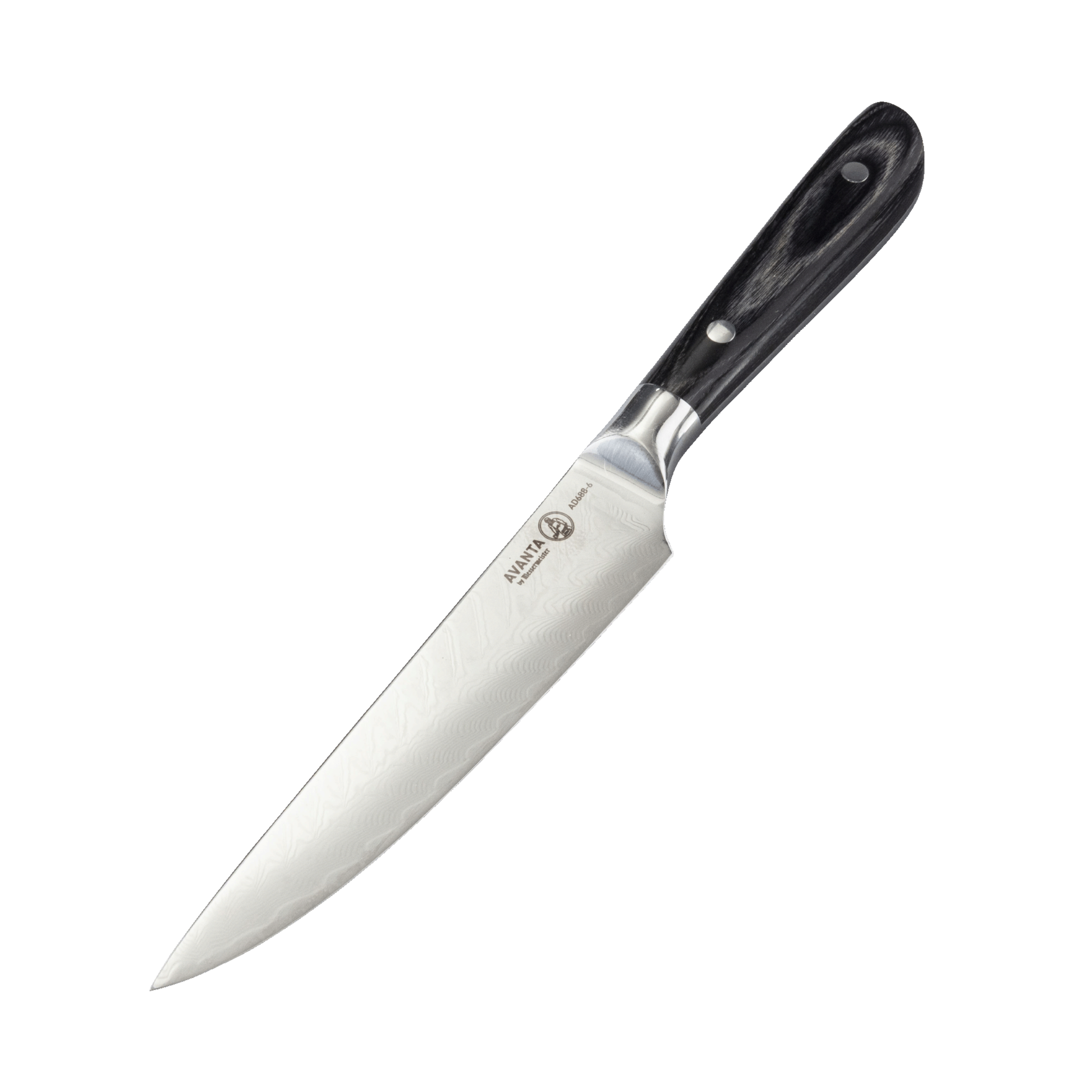 Kitchen knife with a black handle on a white background