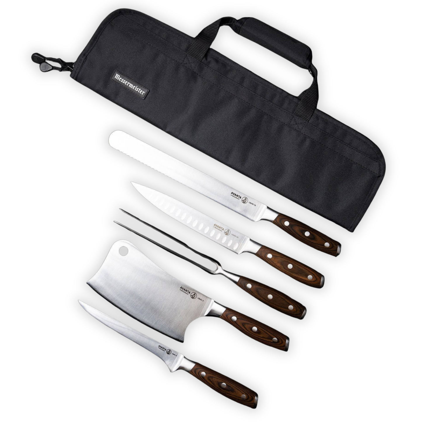Set of knives with wooden handles on a white background