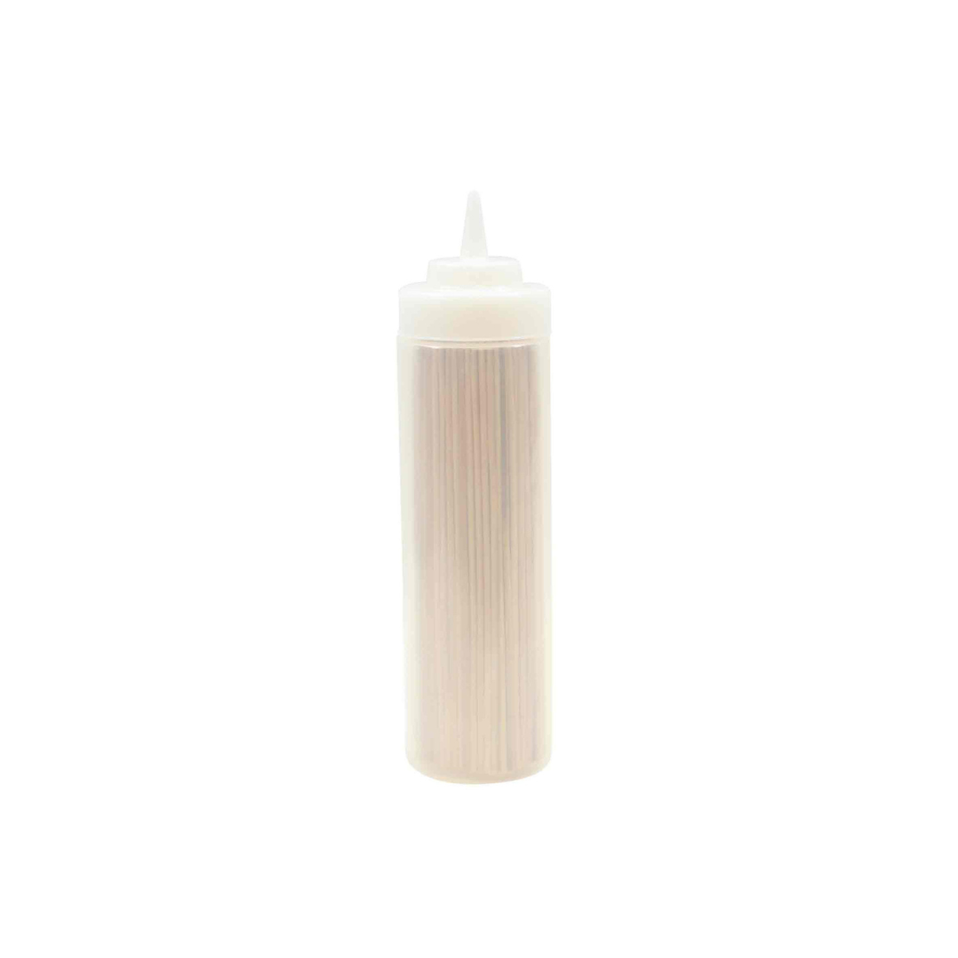 100 sturdy 8-inch bamboo skewers and a convenient 24 oz. clear plastic squeeze bottle