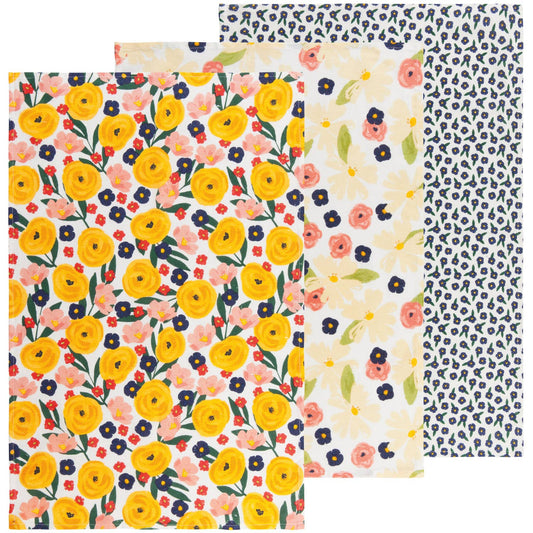 Three fabric swatches with floral and leopard print patterns on a white background