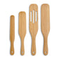Set of four wooden spatulas with different designs on a white background