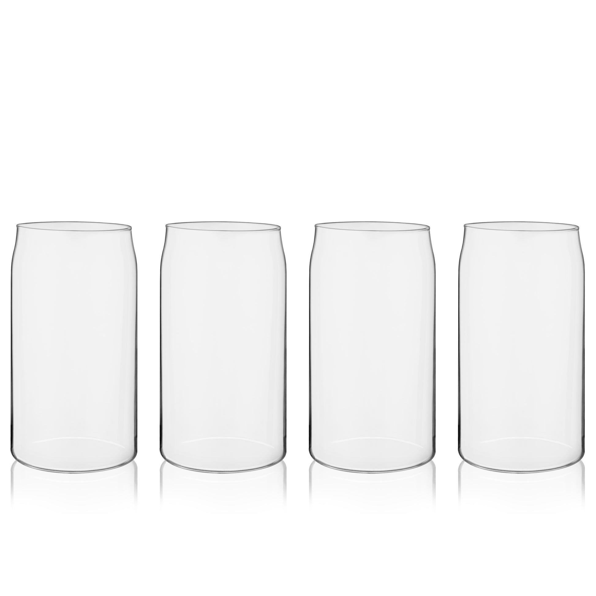 Celebrate your love of beer with this versatile beer glass shaped just like a beer can. Its streamlined shape fits maximum beer in minimum space, keeping your beer colder longer, while a tapered lip avoids spillage and holds a perfect layer of head. Holds 16 oz. Clear glass construction.