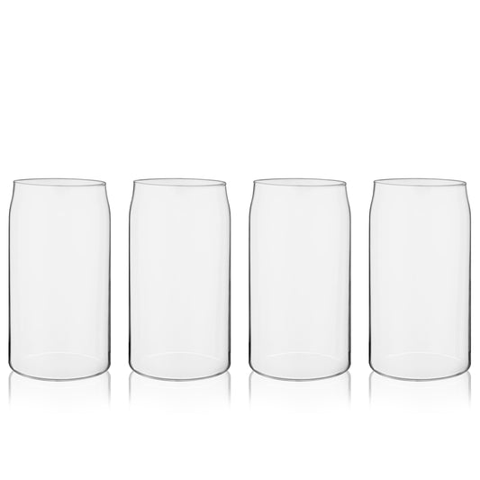 Celebrate your love of beer with this versatile beer glass shaped just like a beer can. Its streamlined shape fits maximum beer in minimum space, keeping your beer colder longer, while a tapered lip avoids spillage and holds a perfect layer of head. Holds 16 oz. Clear glass construction.