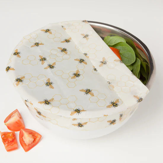 Beeswax Wrap - Bees - on a bowl