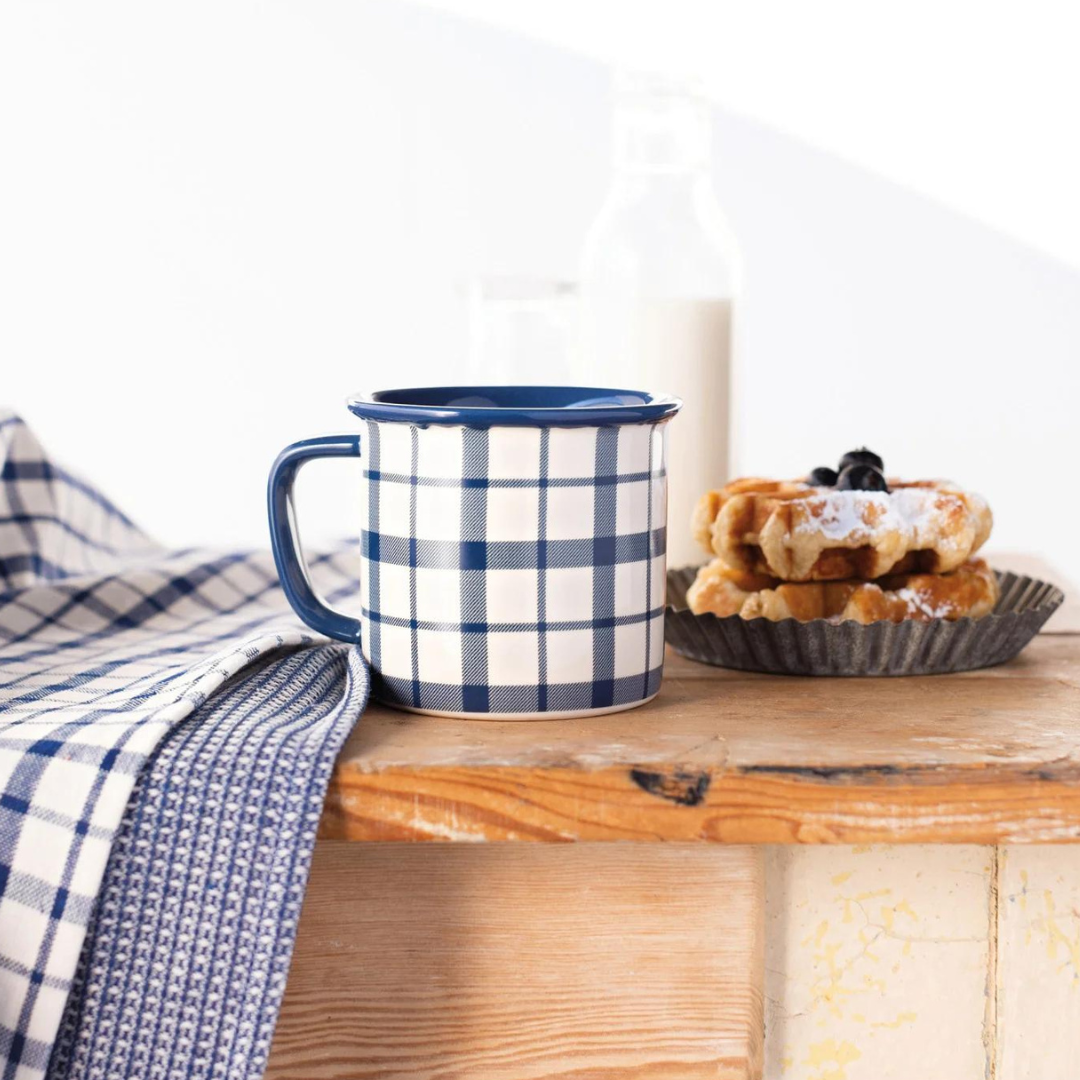 the Heritage Mug in Belle Plaid! With a timeless plaid pattern and contrasting rim.