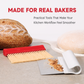 Baking tools with a loaf of bread on a neutral background, featuring text 'Made for Real Bakers'.