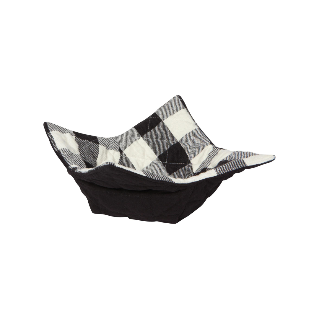 Bowl Cozy - Black, plaid, side view