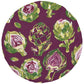 Round mat with artichoke pattern on a purple background