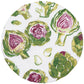 Round ceramic coaster with artichoke design on a white background