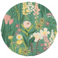 Round fabric bowl cover with a floral pattern on a green background