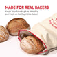Bread bags with bread inside, labeled 'Made for Real Bakers' on a white background.