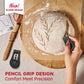 Person using a rolling pin with a leaf design on dough, surrounded by baking tools and flour.