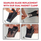 Step-by-step guide on how to replace a blade using a dual magnet clamp.